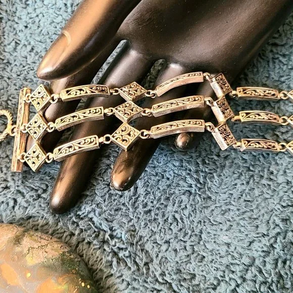 Vintage - Sterling Silver- Multi-Layered Bracelet - Intricate Design - 7.5 Long